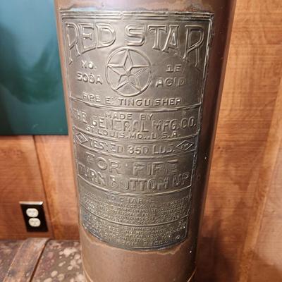 Vintage Brass Copper Red Star Fire Extinguisher Tank