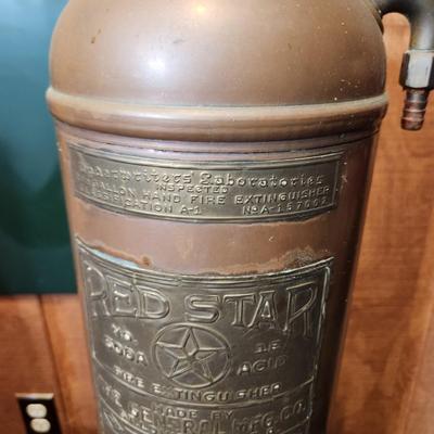 Vintage Brass Copper Red Star Fire Extinguisher Tank