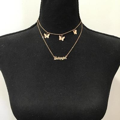 Pretty gold, toned, multi layer, baby girl, butterfly necklace