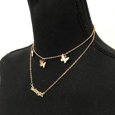 Pretty gold, toned, multi layer, baby girl, butterfly necklace