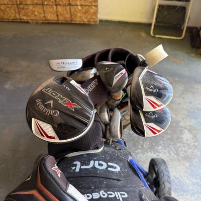 Sale Photo Thumbnail #460: Complete set of Callaway clubs including drivers, irons, putter, and Clicgear cart. Great for beginners or casual golfers.