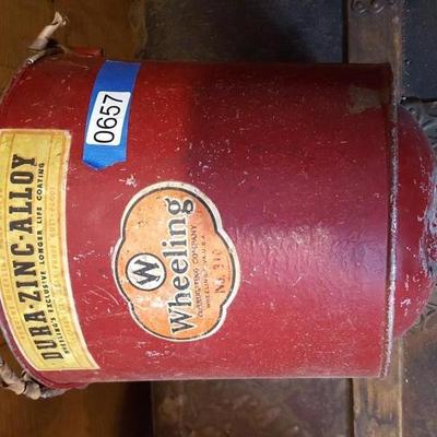 2 Red Wheeling Dura Zinc Alloy Fire Pail Buckets Round Bottoms 10"
