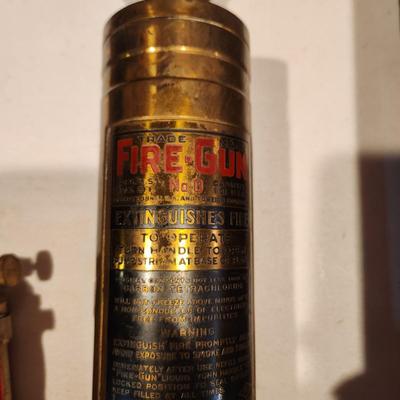Lot of 3 Vintage Fire Extinguisher 1 with wooden box Presto Mini