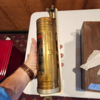 Lot of 3 Vintage Fire Extinguisher 1 with wooden box Presto Mini