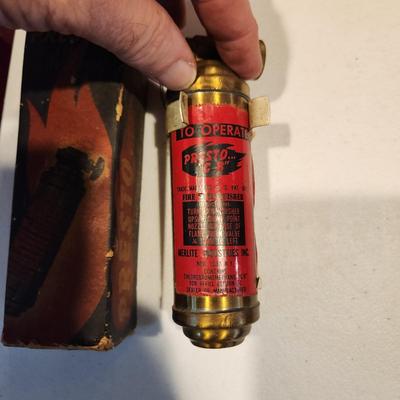 Lot of 3 Vintage Fire Extinguisher 1 with wooden box Presto Mini