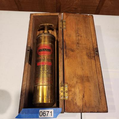 Lot of 3 Vintage Fire Extinguisher 1 with wooden box Presto Mini