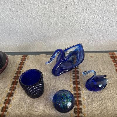 Sale Photo Thumbnail #119: Blown glass swan, crystal swan, paper weight, and toothpick holder