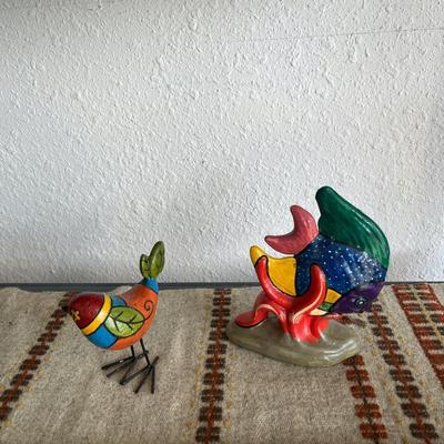 Sale Photo Thumbnail #125: Hand-painted wooden bird and ceramic fish