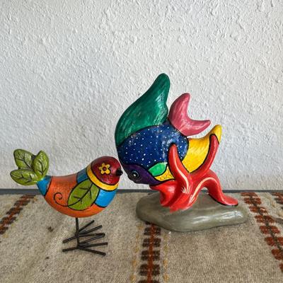 Sale Photo Thumbnail #123: Hand-painted wooden bird and ceramic fish