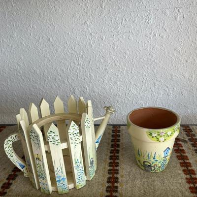 Sale Photo Thumbnail #134: Wood painter watering can with planter