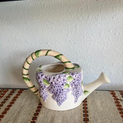 Sale Photo Thumbnail #136: Ceramic watering can with purple hydrangeas