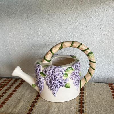 Sale Photo Thumbnail #137: Ceramic watering can with purple hydrangeas