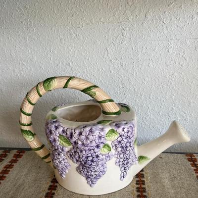 Sale Photo Thumbnail #135: Ceramic watering can with purple hydrangeas