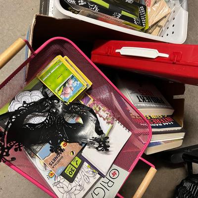 Sale Photo Thumbnail #149: Vintage plastic carrying case, books and crafts, baskets and more