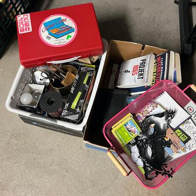 Sale Photo Thumbnail #147: Vintage plastic carrying case, books and crafts, baskets and more