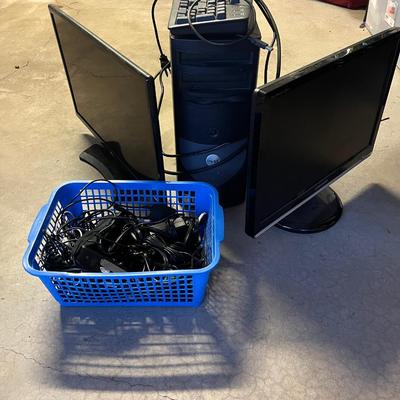 Sale Photo Thumbnail #166: Dell computer, monitors, and basket full of cables