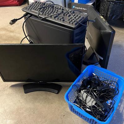 Sale Photo Thumbnail #167: Dell computer, monitors, and basket full of cables