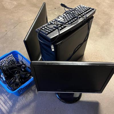 Sale Photo Thumbnail #168: Dell computer, monitors, and basket full of cables