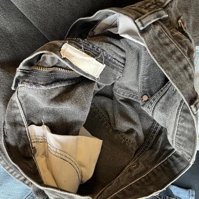 Sale Photo Thumbnail #249: Men's jeans included 7 for all Mankind and others, shoes, tote full of belts and suspenders, basket full of socks