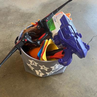 Sale Photo Thumbnail #280: Easy to carry sports tote with cones, dart crossbow, glove and other toys