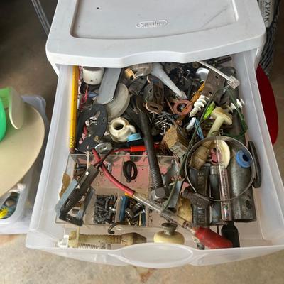 Sale Photo Thumbnail #309: Small 3 drawer storage container full of misc hardware and small tools