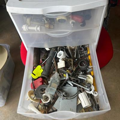 Sale Photo Thumbnail #307: Small 3 drawer storage container full of misc hardware and small tools