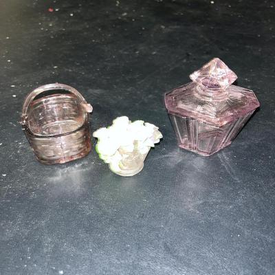 Sale Photo Thumbnail #348: Small purple jar with lid, glass basket and other little thing