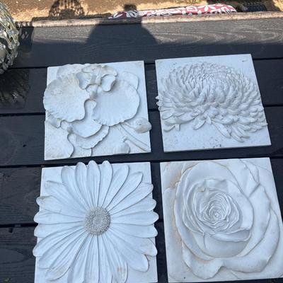 Sale Photo Thumbnail #392: Set of 4 wall flower plaques could be pretty garden décor too
