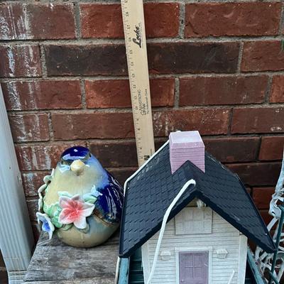 Sale Photo Thumbnail #429: House shaped bird feeder with bird statue