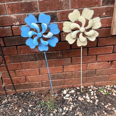 Sale Photo Thumbnail #447: 2 metal pinwheel stakes - see pics for sizes