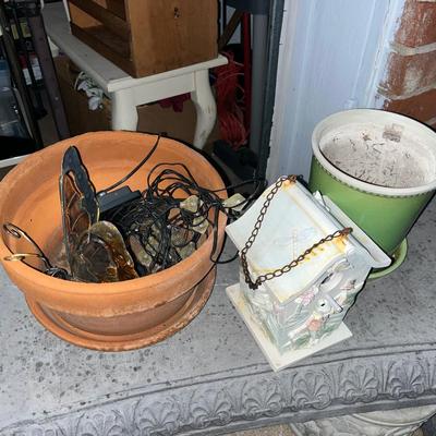 Sale Photo Thumbnail #452: Clay pot, ceramic pot, solar lights and birdhouse