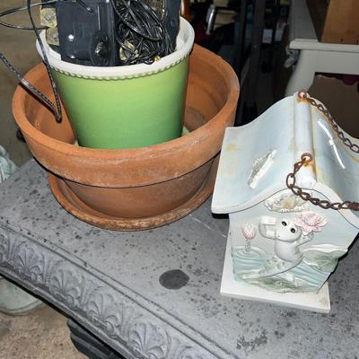 Sale Photo Thumbnail #453: Clay pot, ceramic pot, solar lights and birdhouse