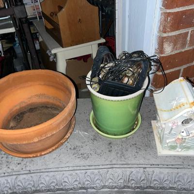 Sale Photo Thumbnail #451: Clay pot, ceramic pot, solar lights and birdhouse