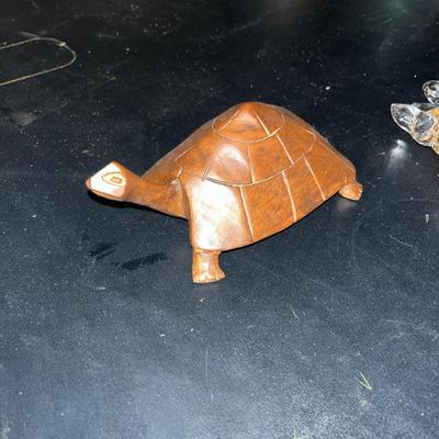 Sale Photo Thumbnail #461: Carved wood turtle and blown glass turtle figurines - see pics for details