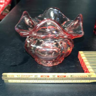 Sale Photo Thumbnail #470: Pink Fenton glass bowl and pink vintage perfume bottle