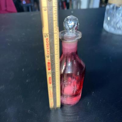 Sale Photo Thumbnail #472: Pink Fenton glass bowl and pink vintage perfume bottle