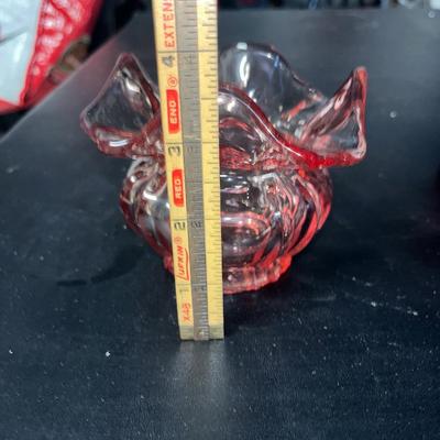 Sale Photo Thumbnail #471: Pink Fenton glass bowl and pink vintage perfume bottle