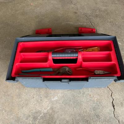 Sale Photo Thumbnail #525: 19" plastic tool box with tray and some tools