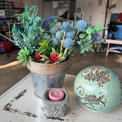 Sale Photo Thumbnail #541: Floral arrangement, decorative ball and candle holder