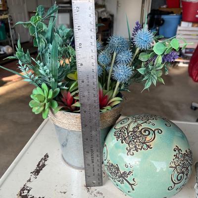 Sale Photo Thumbnail #543: Floral arrangement, decorative ball and candle holder