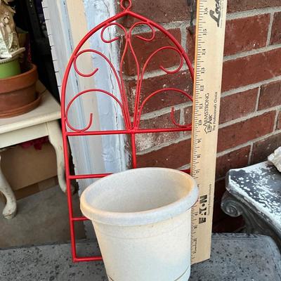 Sale Photo Thumbnail #571: Painted red iron hanging planter - see pics for measurements
