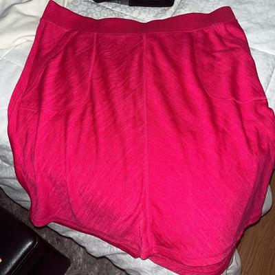 Sale Photo Thumbnail #616: Overall jean shorts, couple of tops, few pairs of leggings, and several skirts - almost all size large and XL