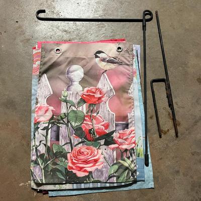Sale Photo Thumbnail #646: Assortment of garden flags with metal pole