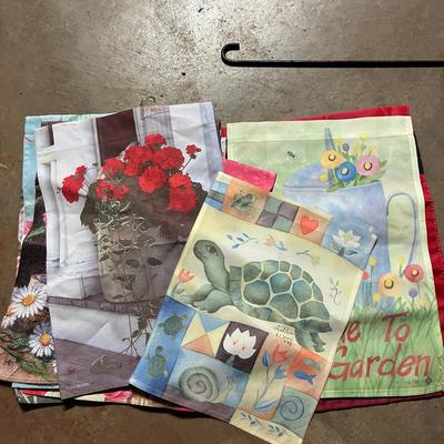 Sale Photo Thumbnail #649: Assortment of garden flags with metal pole