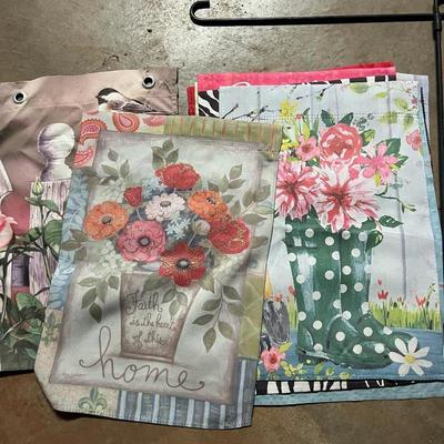 Sale Photo Thumbnail #647: Assortment of garden flags with metal pole