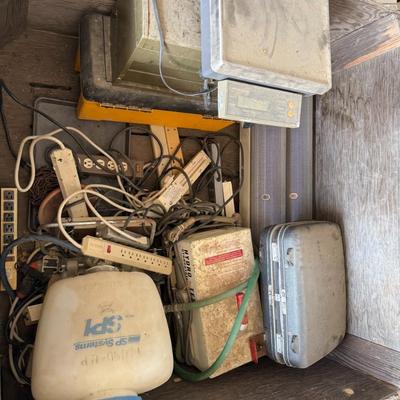 Sale Photo Thumbnail #4: Mixed lot includes extension cords, testers, cases, and spray tank. Sold as-is. Great for DIY or parts.