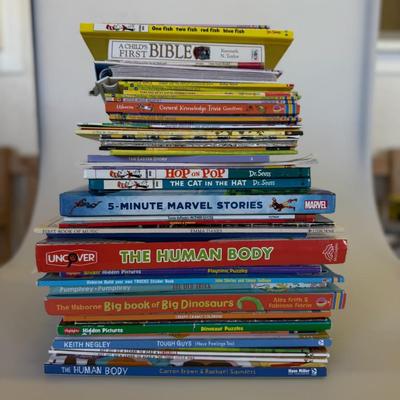 Sale Photo Thumbnail #19: Includes Dr. Seuss classics, Marvel stories, Bible-themed reads, trivia books, and dinosaur guides. Great for early readers and young learners.