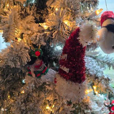 Whimsical Holiday Décor Lot – Snow flocked 4' Tree, Santa & Mrs. Dolls, Stockings & MUCH More!