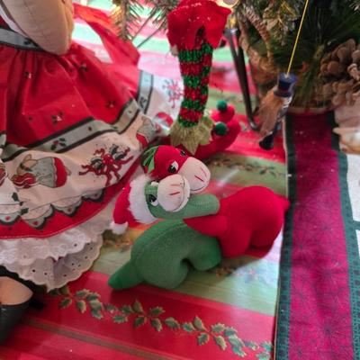 Whimsical Holiday Décor Lot – Snow flocked 4' Tree, Santa & Mrs. Dolls, Stockings & MUCH More!