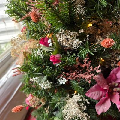 Holiday Cheer Décor Lot – Small Tree adorned with bows and more, Faux Poinsettias, Santa & More! Light up JOY
